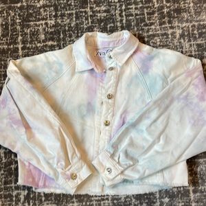 Zara Cropped Tie Dye Denim Jacket